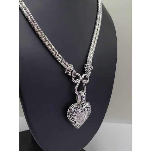 Lia Sophia Heart Pendant Necklace Silver Tone Rhinestone Double Braided Chain - Picture 5 of 9